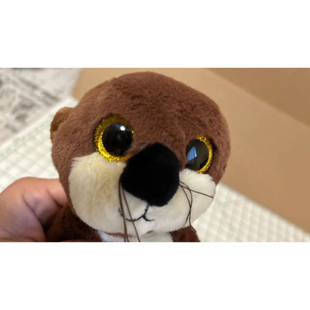 Ty Beanie Boos Mitch Otter Brown Cream Plush Glitter Gold Eyes 6 inch 2022 As-Is